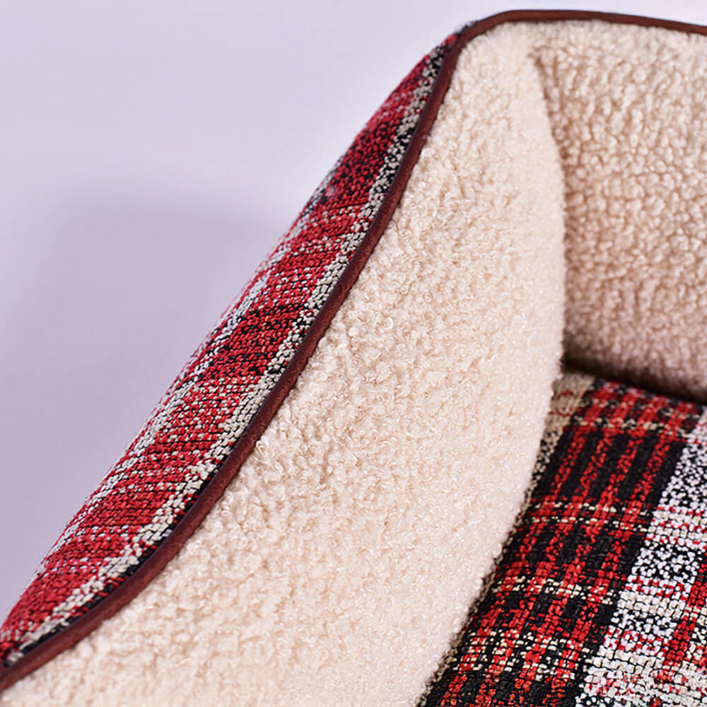 Camino de cuero y cama de cuero de faux a cuadros vintage