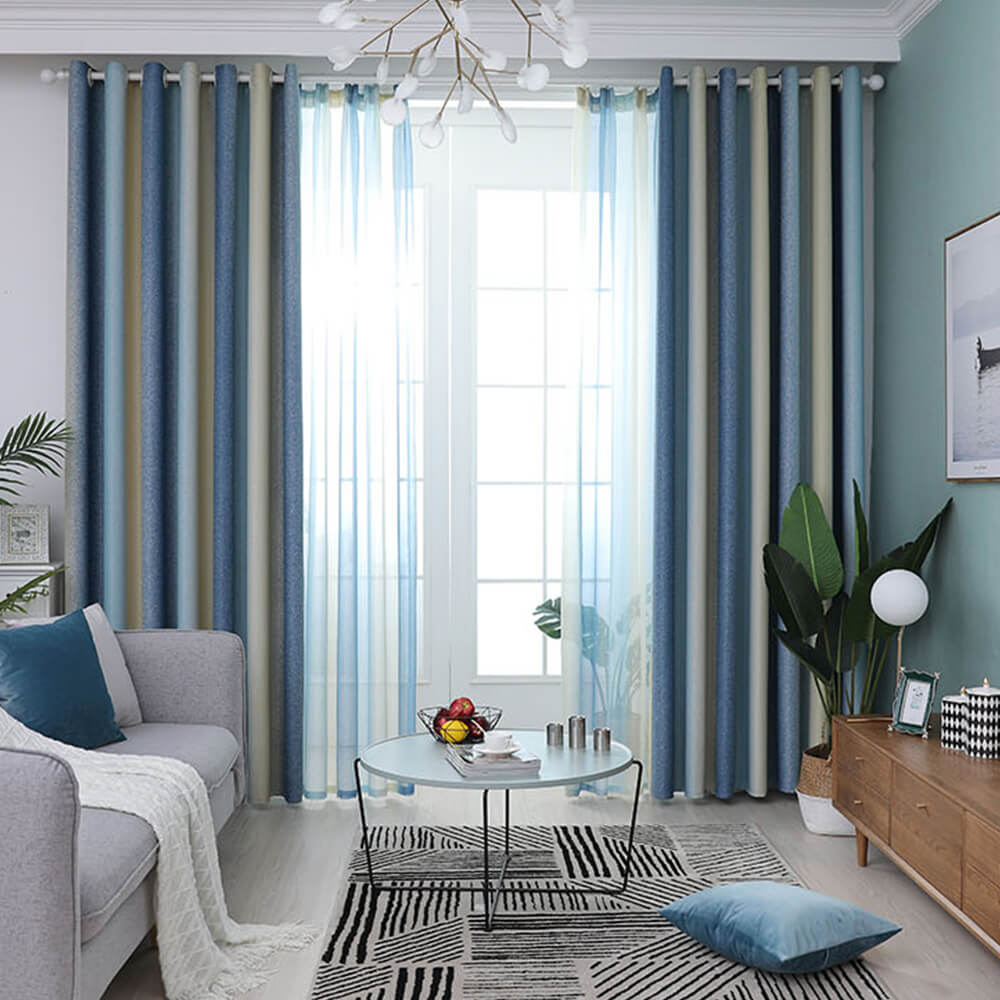 Stylish Mediterranean Gradient Stripe Blackout Curtains