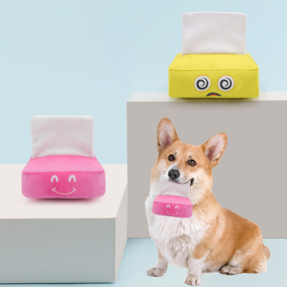 Tissue Box Shape Washable Squeaker Interactive Plush Dog Toy