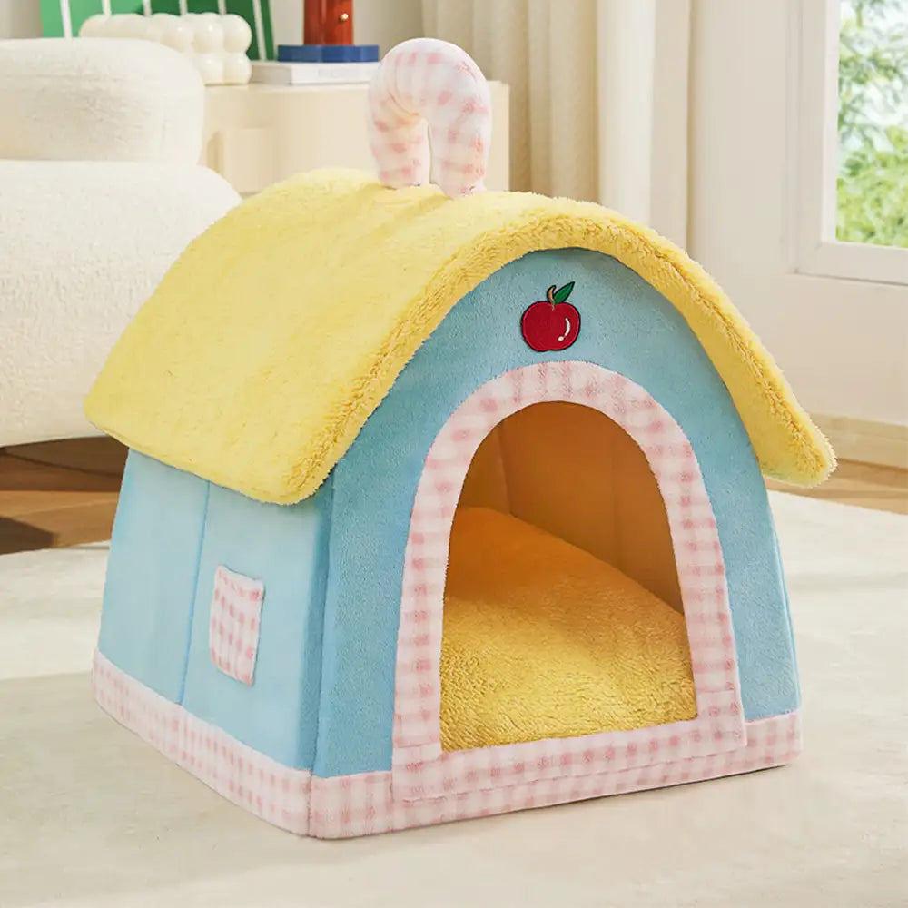 Vintage Plaid Cozy Plush Warm Foldable Cat Cave Dog House