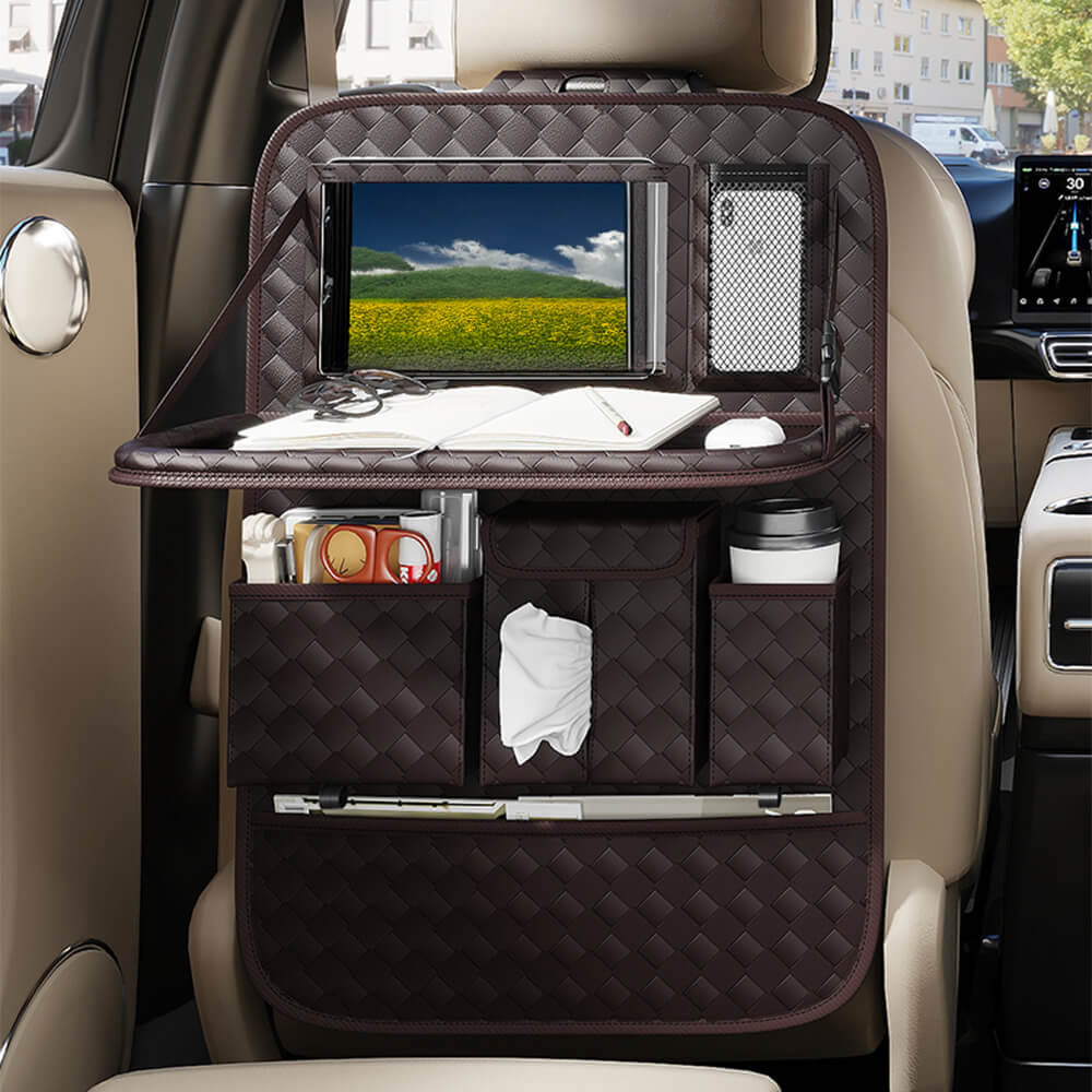 Woven Eco-Friendly Car Back Seat Foldable Storage Hanging Bag with Tray Table