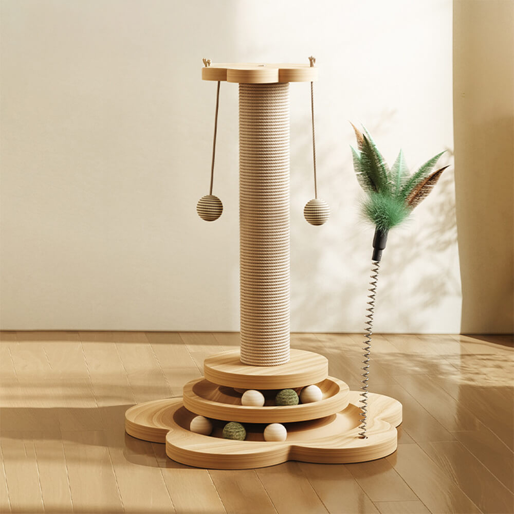 Sturdy Cat Scratching Post with Rotating Track and Teaser Ball