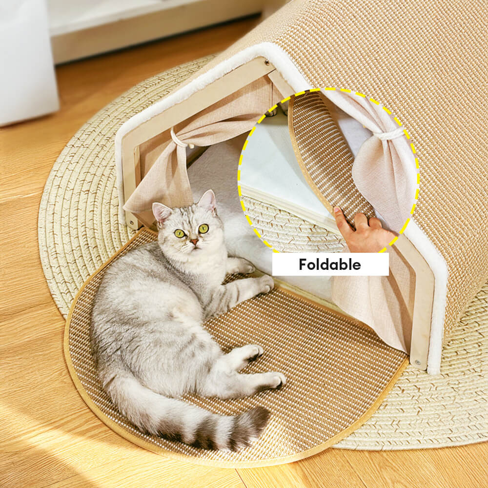 Tenda per gatti all-in-one con tetto graffiato e una zona notte accogliente