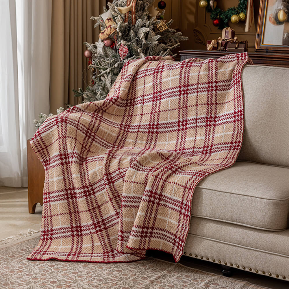 Luxury French Cozy Plush Checkered Sofa Throw Blanket