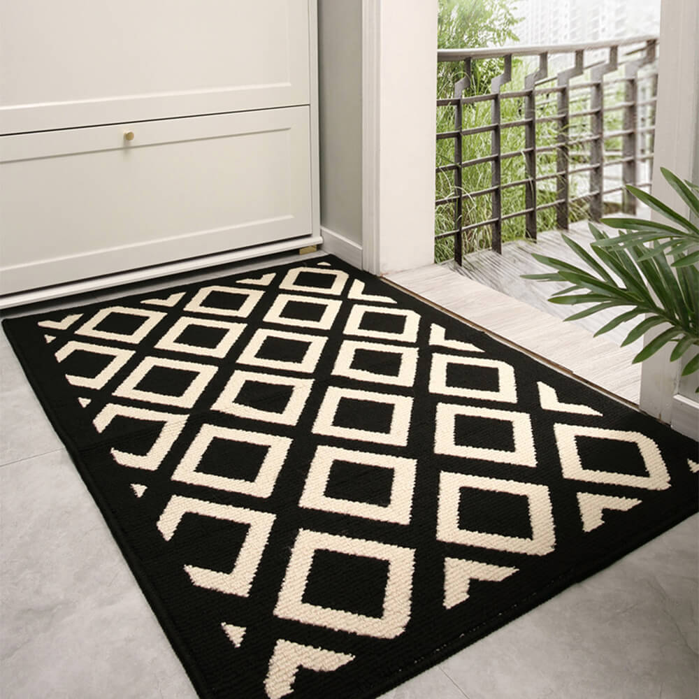 Modern Checkered Anti-Stain Non-Slip Front Door Mat for Muddy Dog Paws