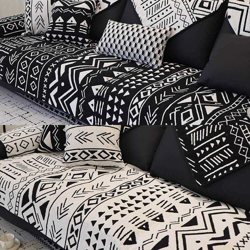 Geometric Bohemian Style Cotton Linen Fabric Double-Sided Couch Cover