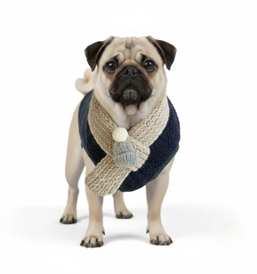 Veste d'hiver pour chien à carreaux avec écharpe – Festive et confortable pour les vacances