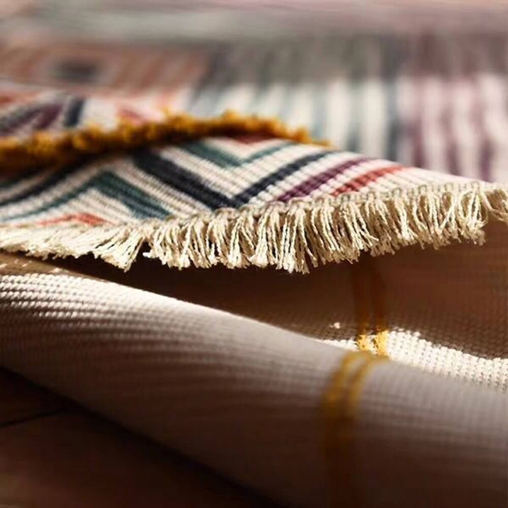 Hand-woven Cotton Linen Vintage Round Rug