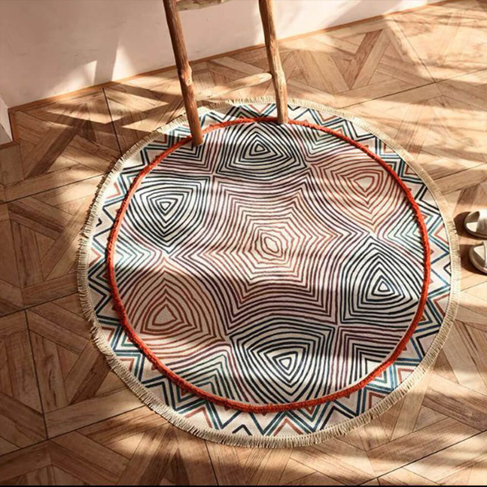 Hand-woven Cotton Linen Vintage Round Rug