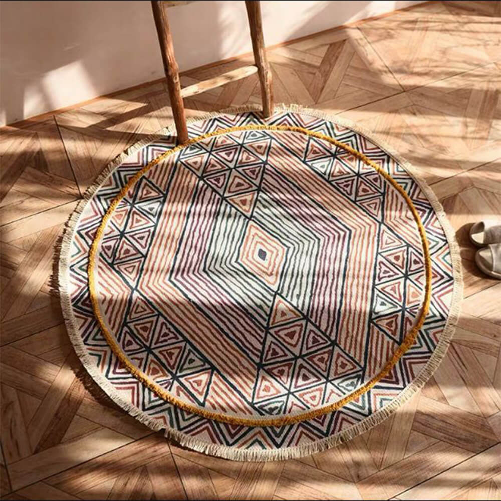 Hand-woven Cotton Linen Vintage Round Rug