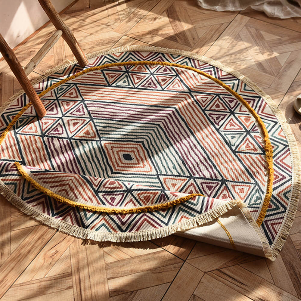 Hand-woven Cotton Linen Vintage Round Rug