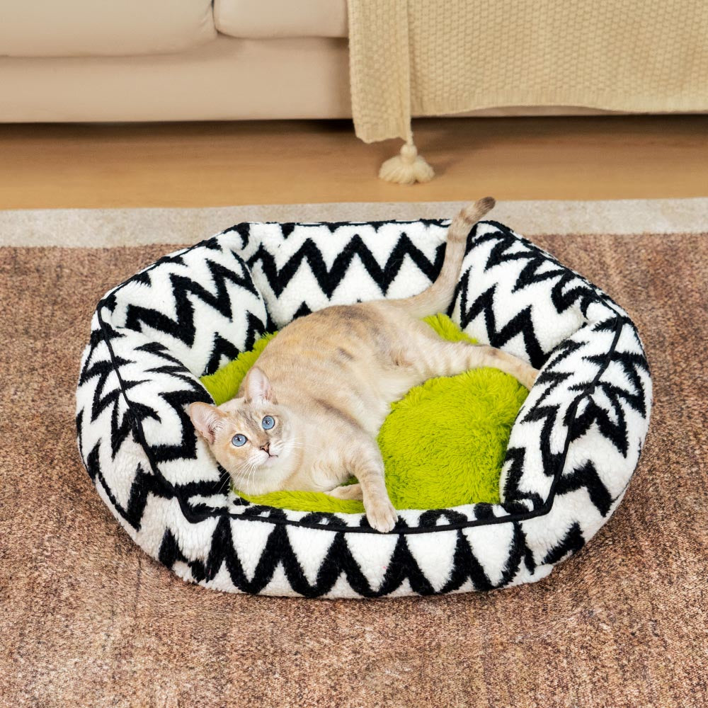 Plush Retreat Chevron Cat Bed-The Warm Hugger