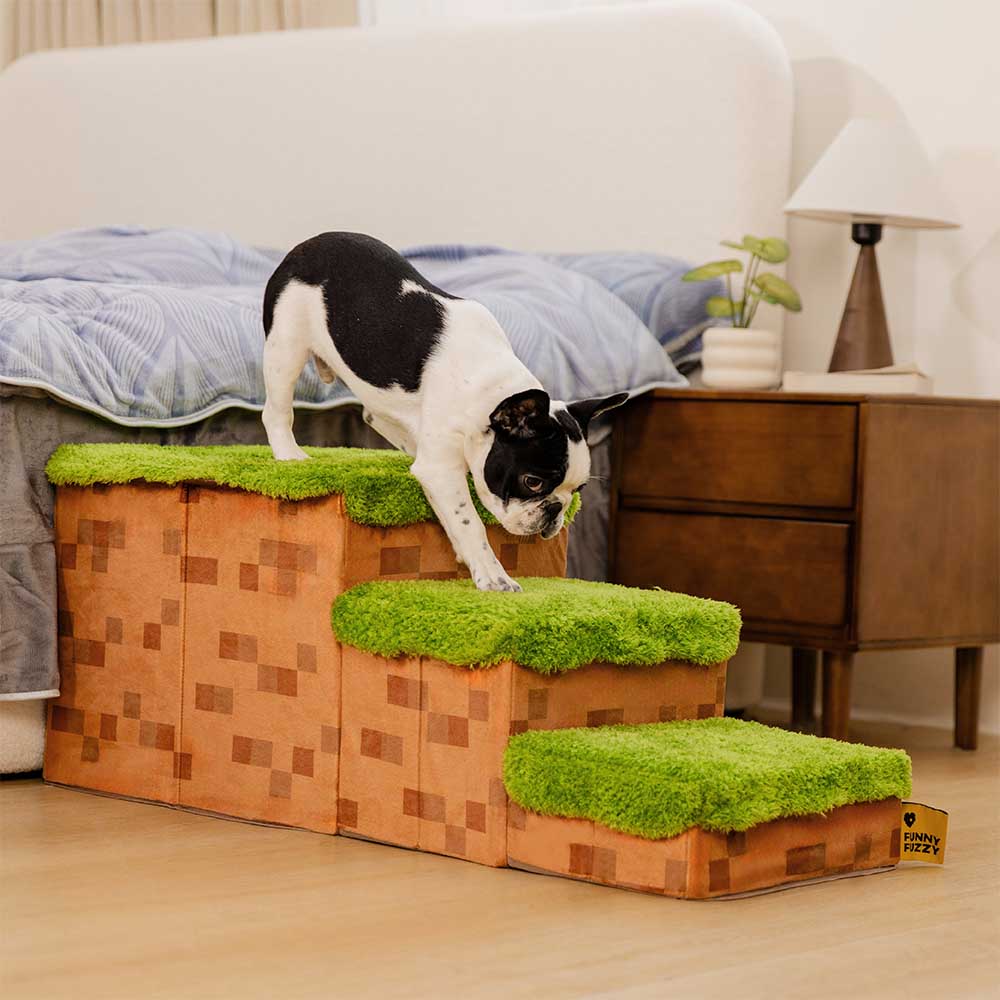 Retro Pixel Handcrafted Foldable Pet Stairs With Storage - Blocky PawGame