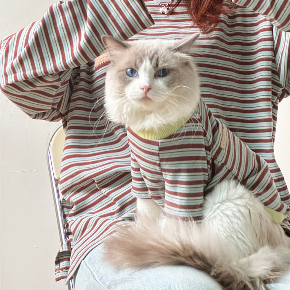 Retro Striped T-shirt Matching Sweatshirt For Dogs And Owners