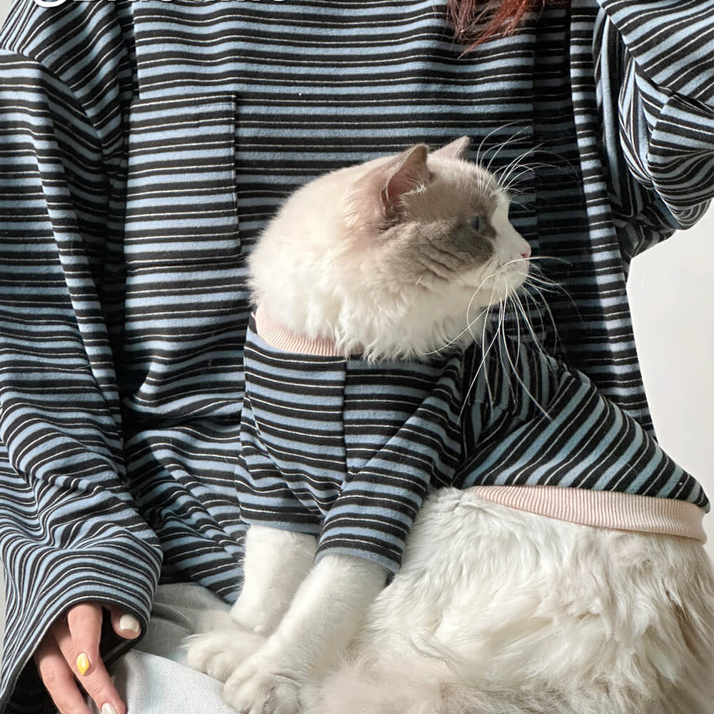 Retro Striped T-shirt Matching Sweatshirt For Dogs And Owners