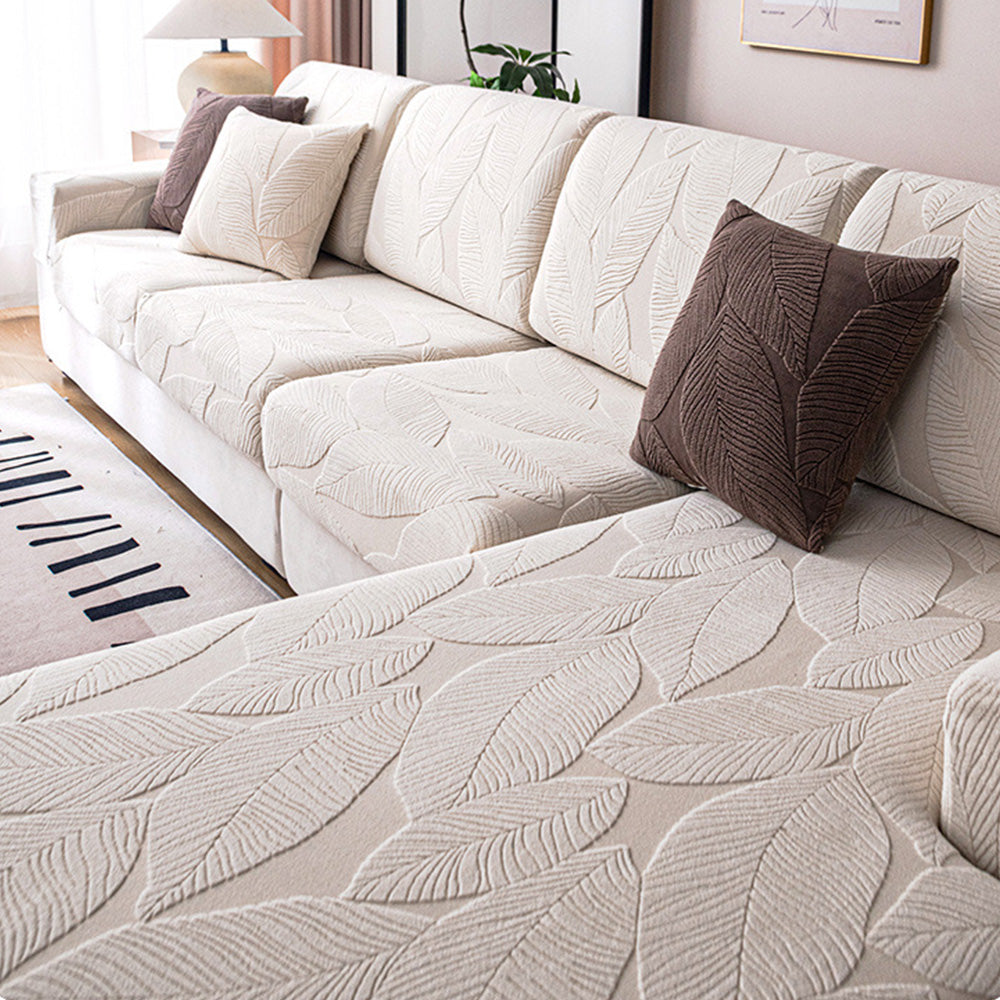 Modern Leaf Jacquard Waterproof Anti-Scratch Stretch Full Wrap Couch Cover