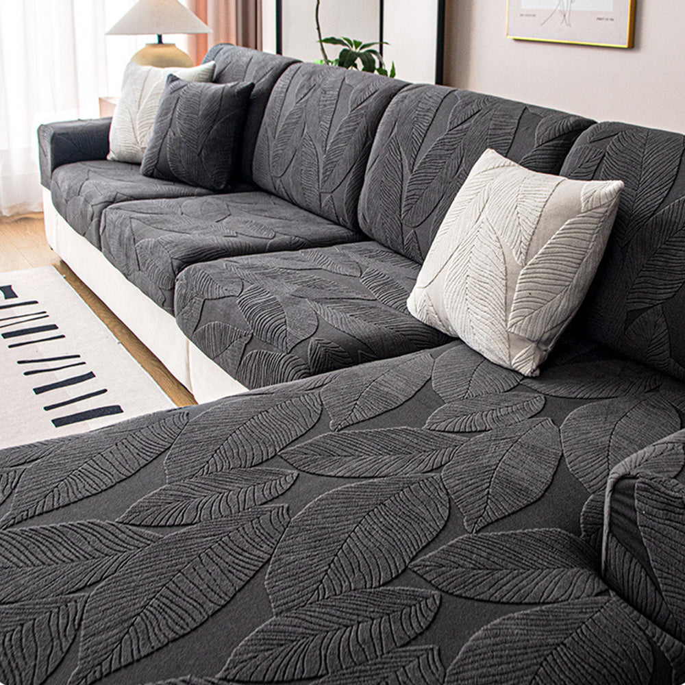 Moderner, wasserfester, kratzfester Stretch-Couchbezug aus Jacquard mit Blattmuster