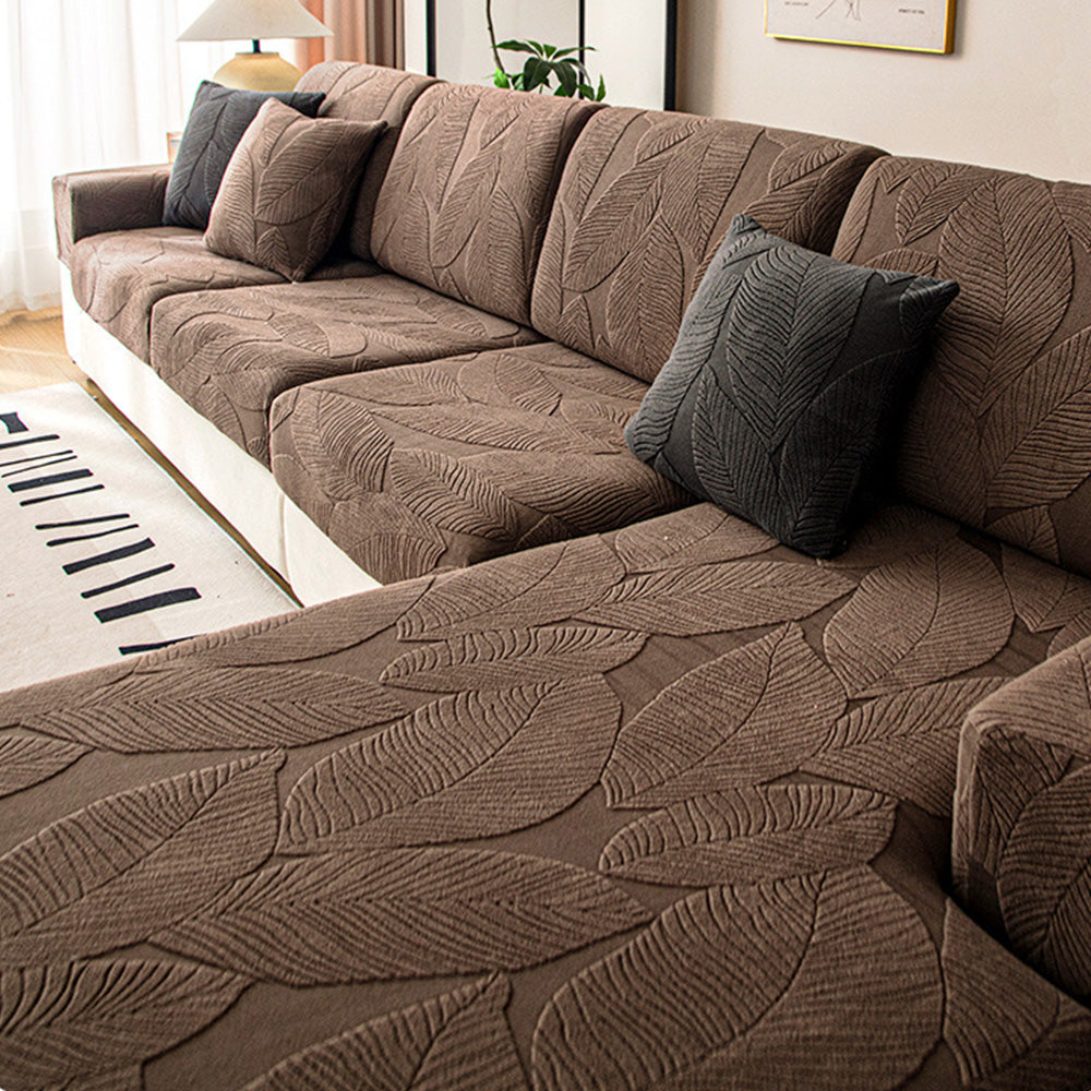 Moderner, wasserfester, kratzfester Stretch-Couchbezug aus Jacquard mit Blattmuster