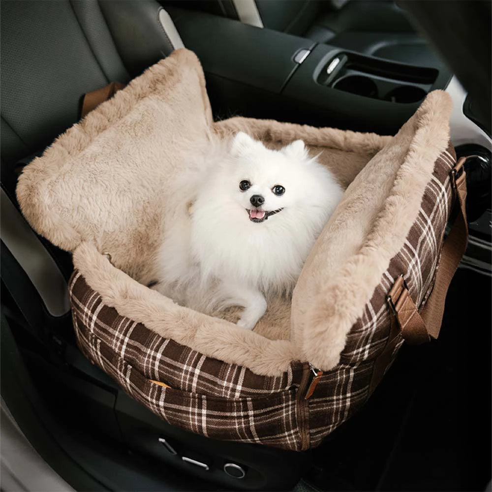 3 in 1 Fluffy Warmth Safe Dog Booster Car Seat Bed - Winter Cruiser