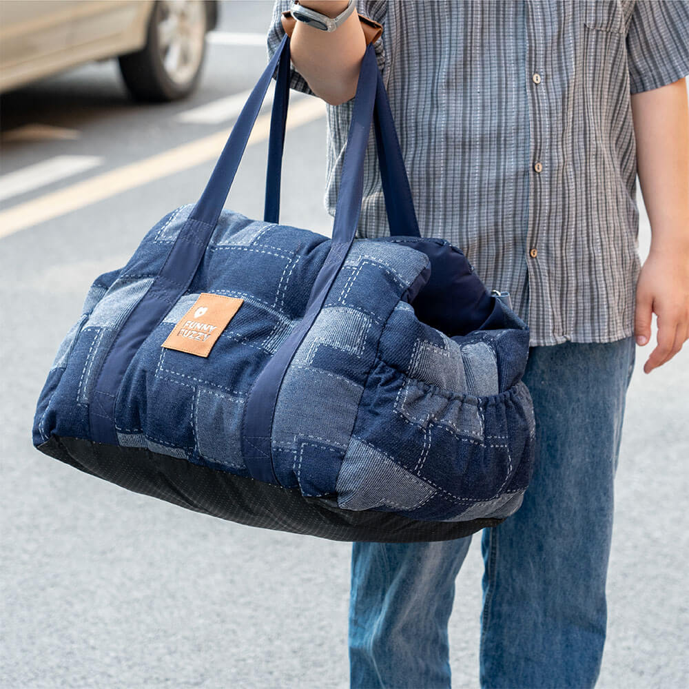 Traversin de sécurité de voyage, lit de siège de voiture en Patchwork de Denim Vintage pour chien