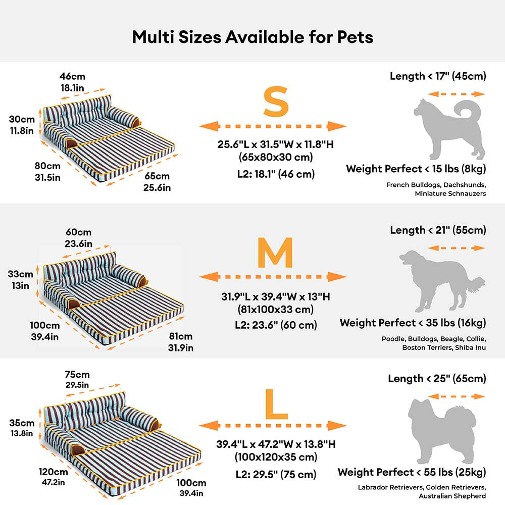 Stripe Waterproof Foldable Dog Sofa Bed - Sunny Siesta