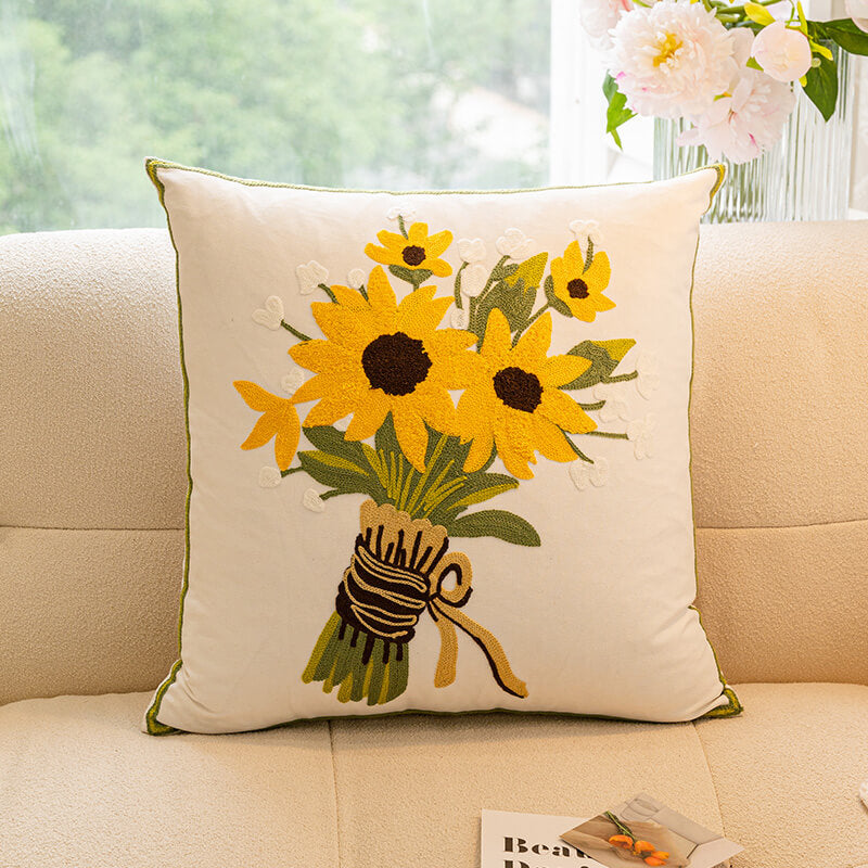 Tulip Sunflower Bouquet Home Decor Sofa Pillow