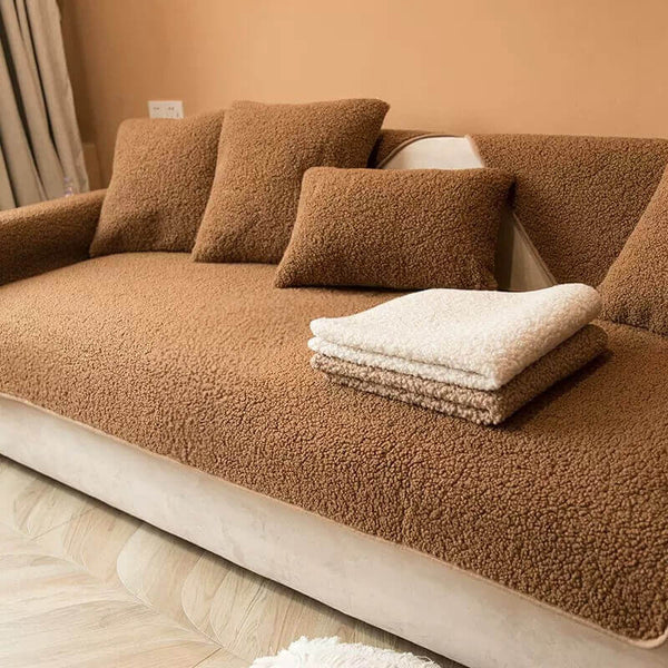 Ultrasoft Teddy Fleece cálido Cubierta de sofá sin deslizamiento