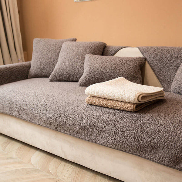 Ultrasoft Teddy Fleece cálido Cubierta de sofá sin deslizamiento