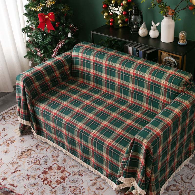 Karierte Decke im Vintage-Weihnachtsstil, komplett umwickelter Couchbezug