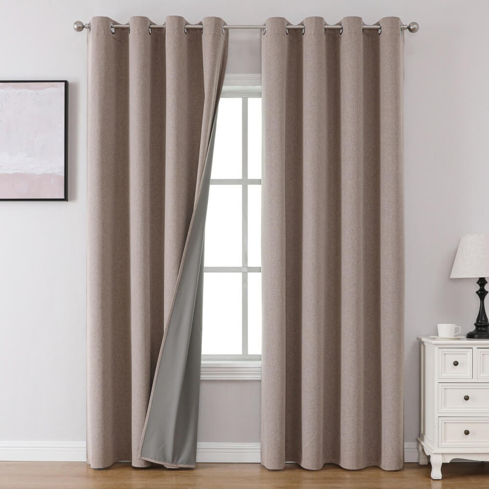 Waterproof Solid Color Linen Blend Blackout Curtains