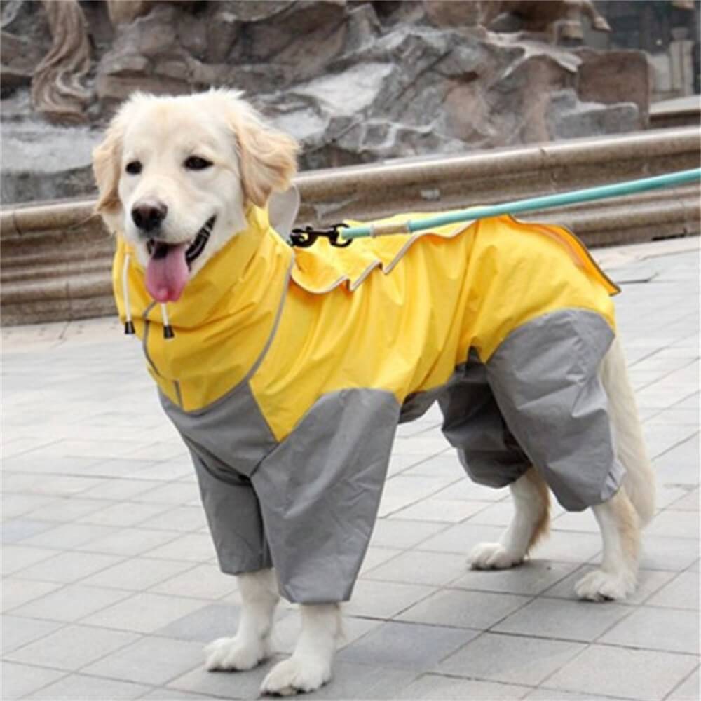Pet raincoat medium and large dog waterproof four-legged raincoat dog hooded raincoat