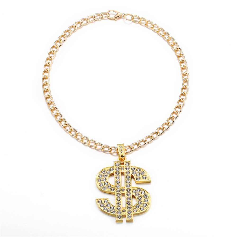 Pet dog gold chain dollar rhinestone alloy pendant necklace European and American trendy pet jewelry pendant