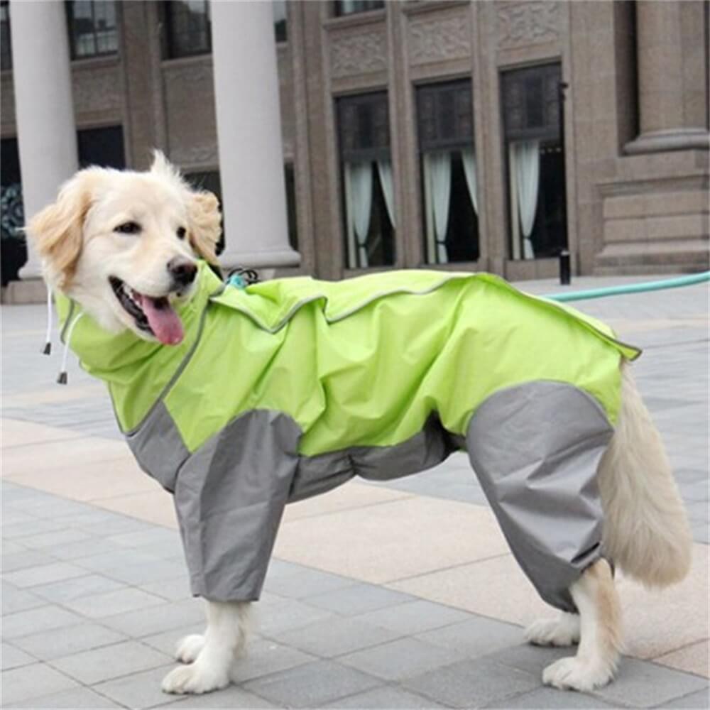 Pet raincoat medium and large dog waterproof four-legged raincoat dog hooded raincoat