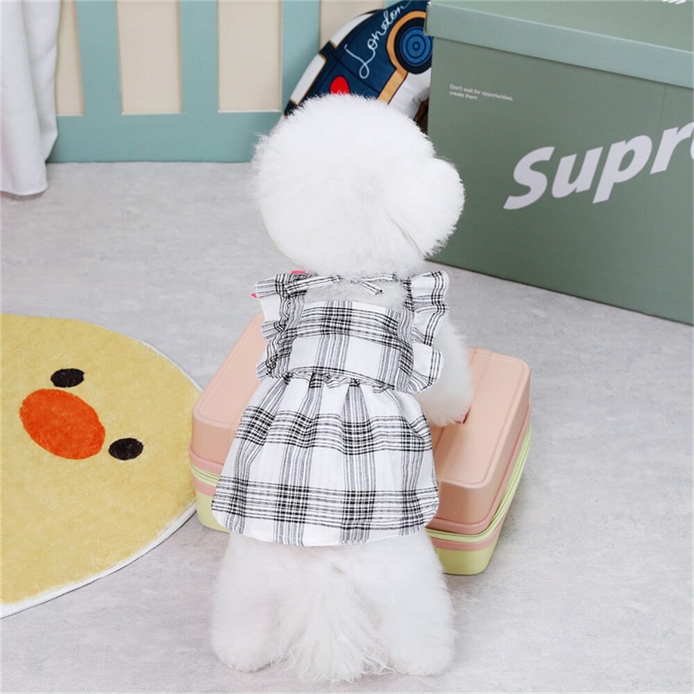 Fashionable Plaid Dog Dress with Ruffle Details - Perfect for Small Breeds