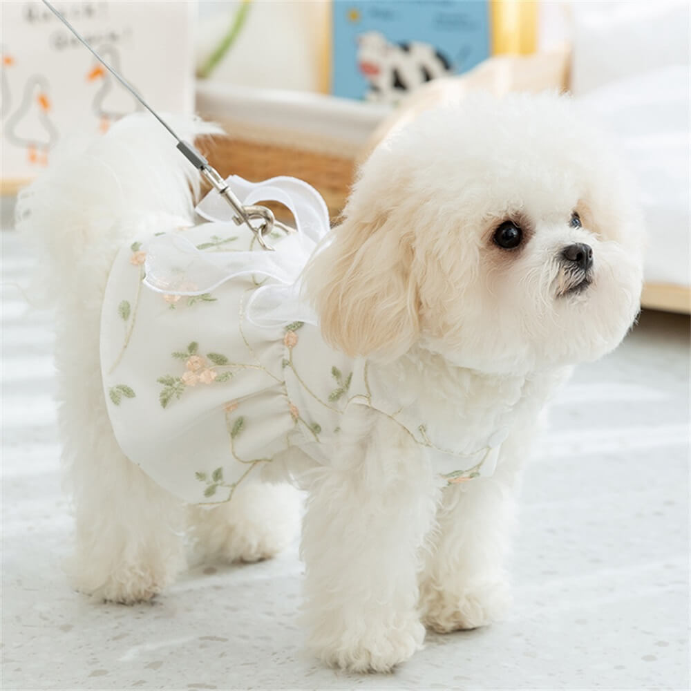 Spring Summer Breathable Lace Ribbon Floral Double-layer Princess Skirt for Small Medium Dogs Pet Clothes