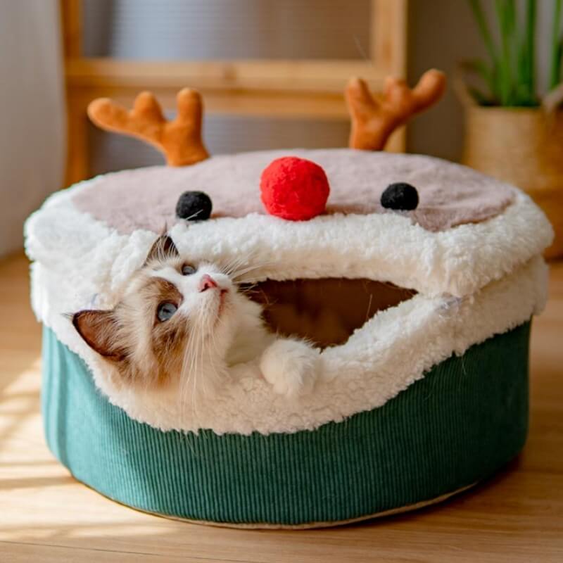 Weihnachts-Elch-Katzenhöhle aus Plüsch