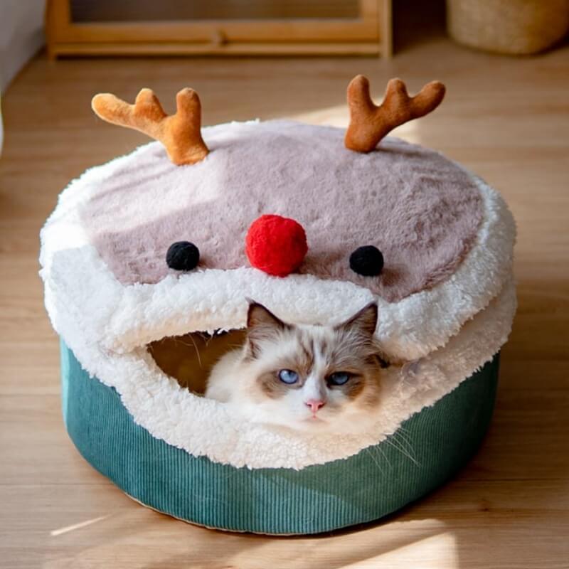 Weihnachts-Elch-Katzenhöhle aus Plüsch