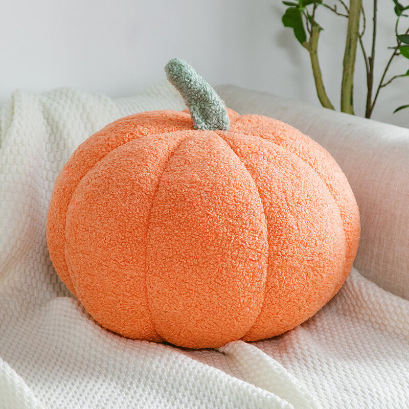 Almohada de sofá con diseño de calabaza y forro polar de peluche