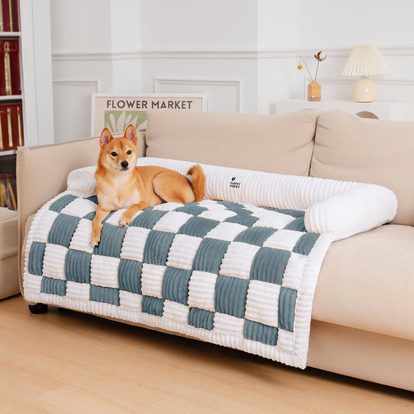 Cubierta protector de muebles para perros acogedores a cuadros de crema cuadrado