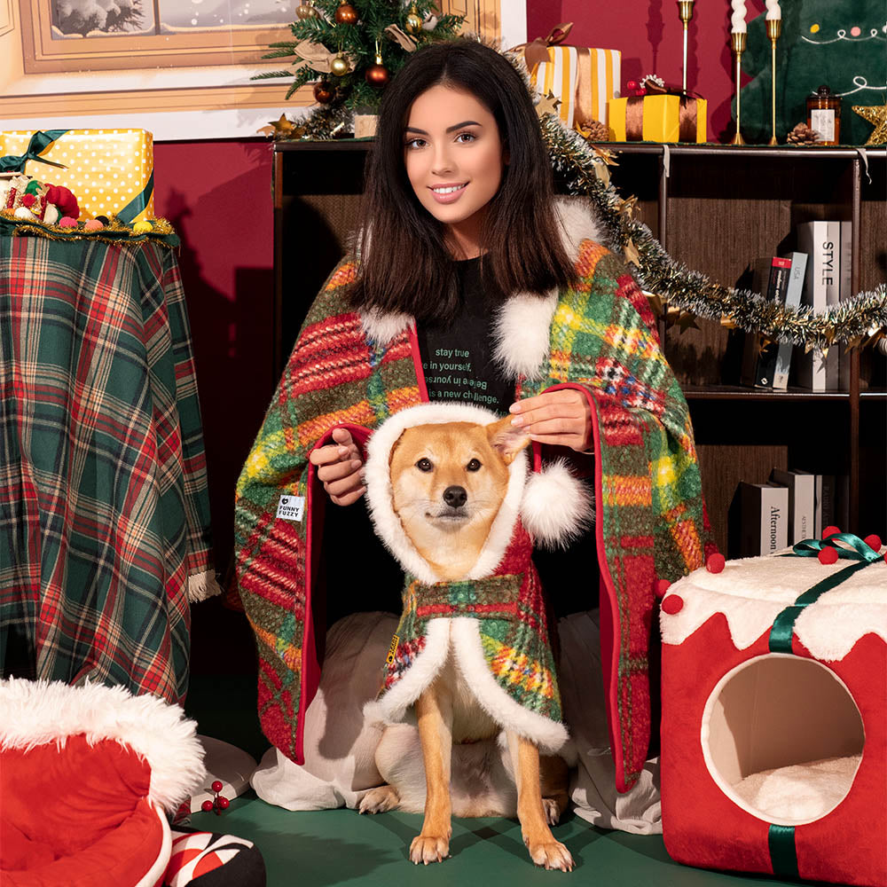 Classic Plaid Warmth Human & Dog Poncho - Festive Companions