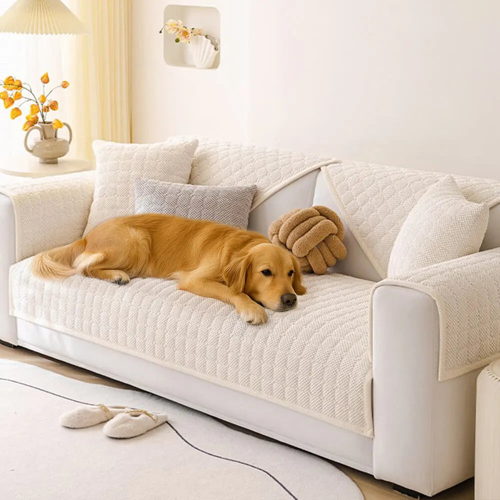 Cozy Quilted Grid Corduroy Thickened Anti-Slip Couch Cover