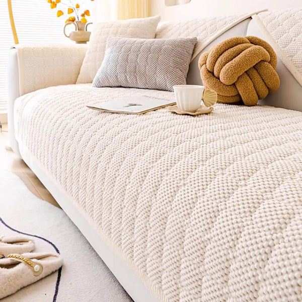 Cozy Quilted Grid Corduroy Thickened Anti-Slip Couch Cover