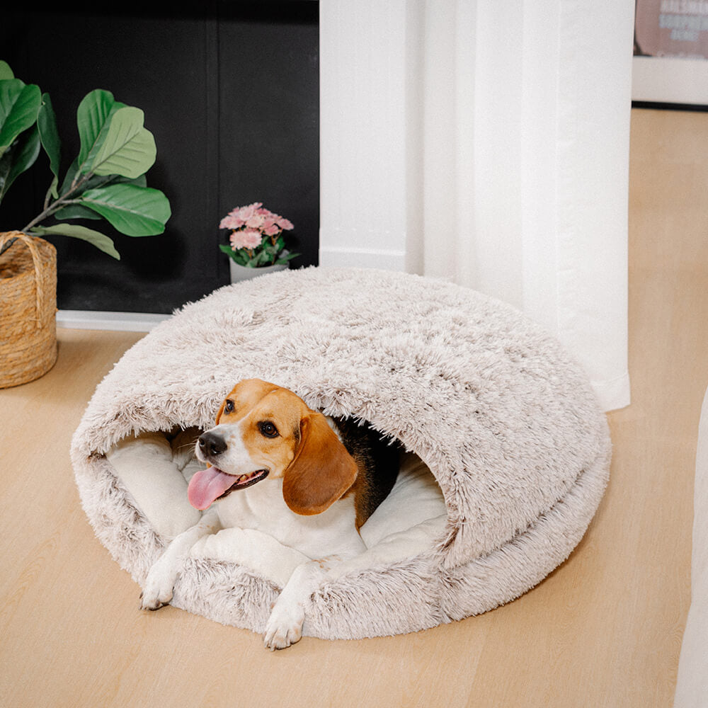 Calming Plush Semi-Enclosed Pet Nest Pita Bed For Dogs